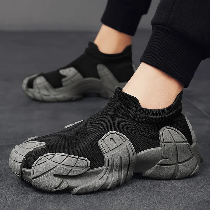 Men's Summer 2024 New Breathable Knitted Casual Sports Shoes Thick Bottom Running Socks Shoes Trendy Shoes Men's Shoes