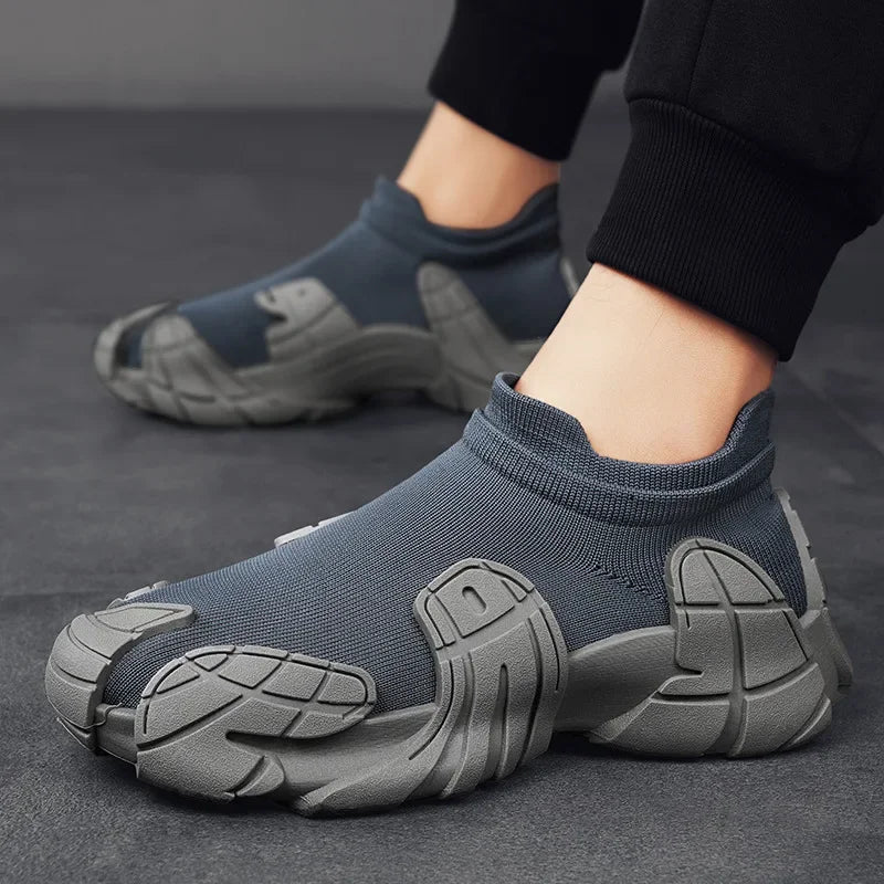 Men's Summer 2024 New Breathable Knitted Casual Sports Shoes Thick Bottom Running Socks Shoes Trendy Shoes Men's Shoes